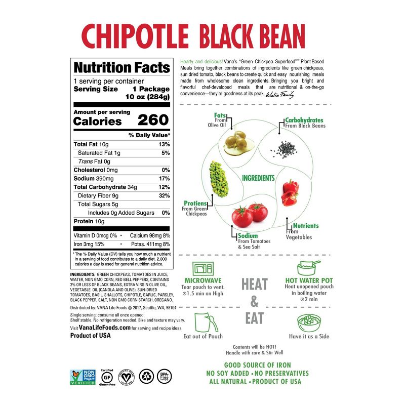 Vana Life Foods Chipotle Black Bean Superfood Bowl - 10oz