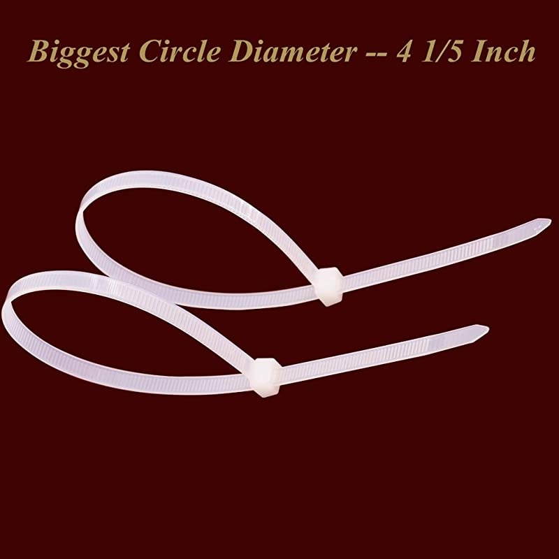 Long 14 Inch White Clear Strong Cable Ties, Upgrade Industrial UV Resistant Durable Life Zip Ties, Heavy Duty Cable Management for Large Objects (14 inch, 120LB, White, 50 Pack)