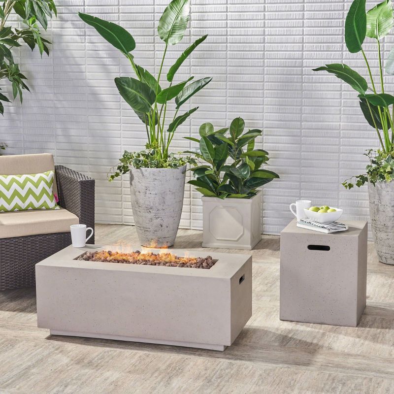 Aidan Rectangle 40" Lightweight Concrete Gas Fire Pit - Light Gray - Christopher Knight Home