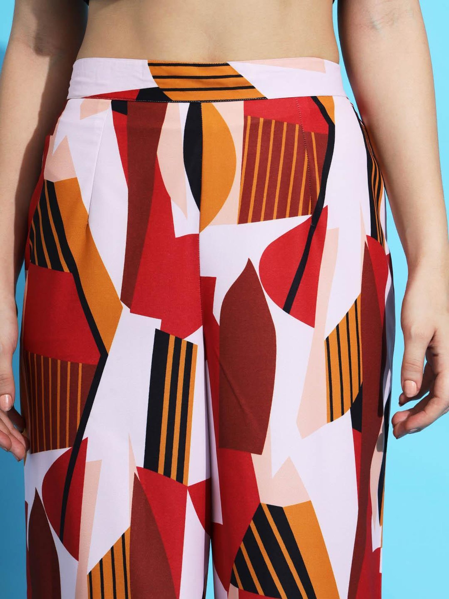 FITHUB Red & White Printed High Rise Trousers