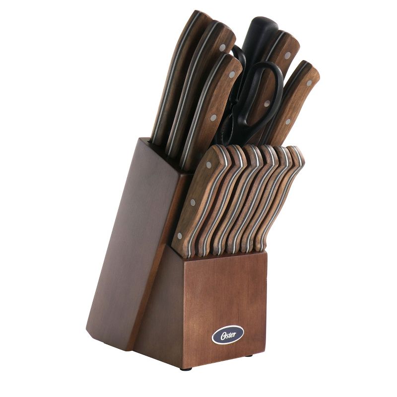 Oster Hensley 14 Piece Stainless Steel Cutlery Set in Black Walnut with Storage Block