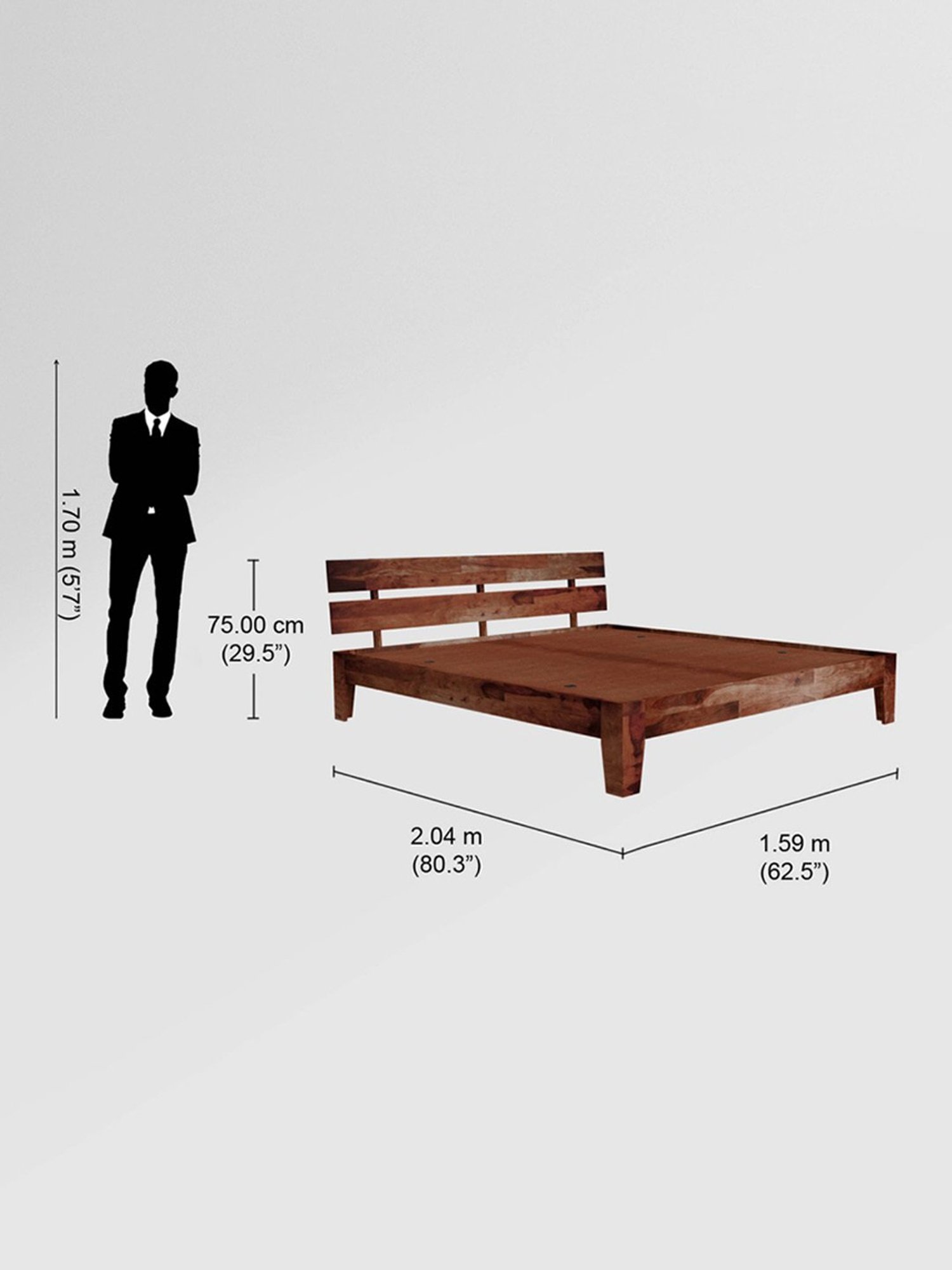 Godrej Interio Lean Brown Solid Wood Queen Bed