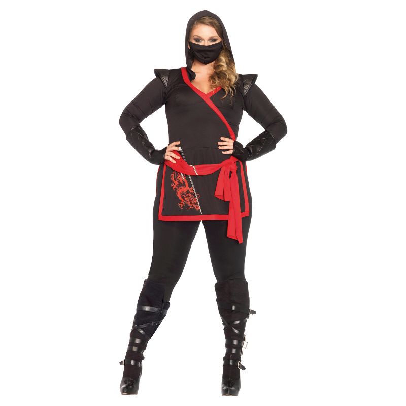 Adult Plus Size Ninja Assassin 4pc Halloween Costume Black 2X