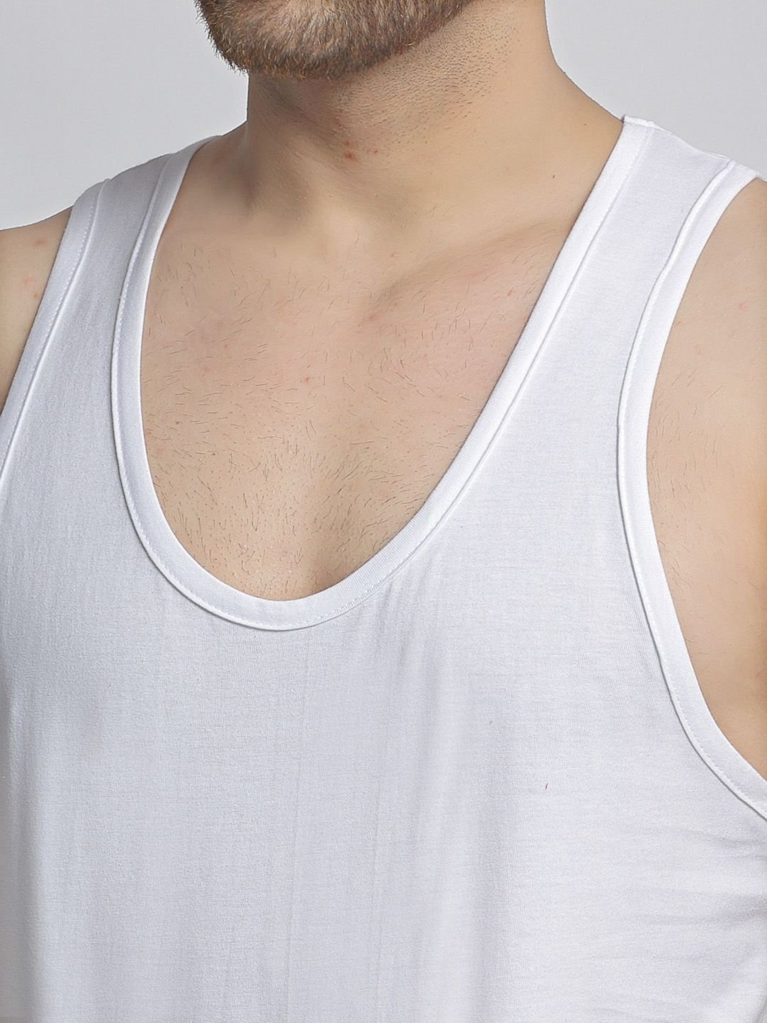 Friskers White Cotton Slim Fit Vest