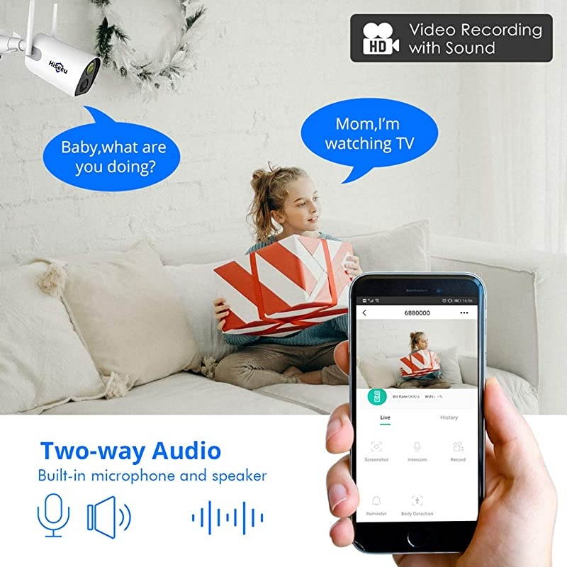 Home Battery Security Camera 1080P,Two Way Audio,10400mAh Rechargeable Battery,Night Vison,PIR Motion Detection,IP65 Waterproof,App Remote,2.4Ghz WiFi,Support SD & Cloud Strage