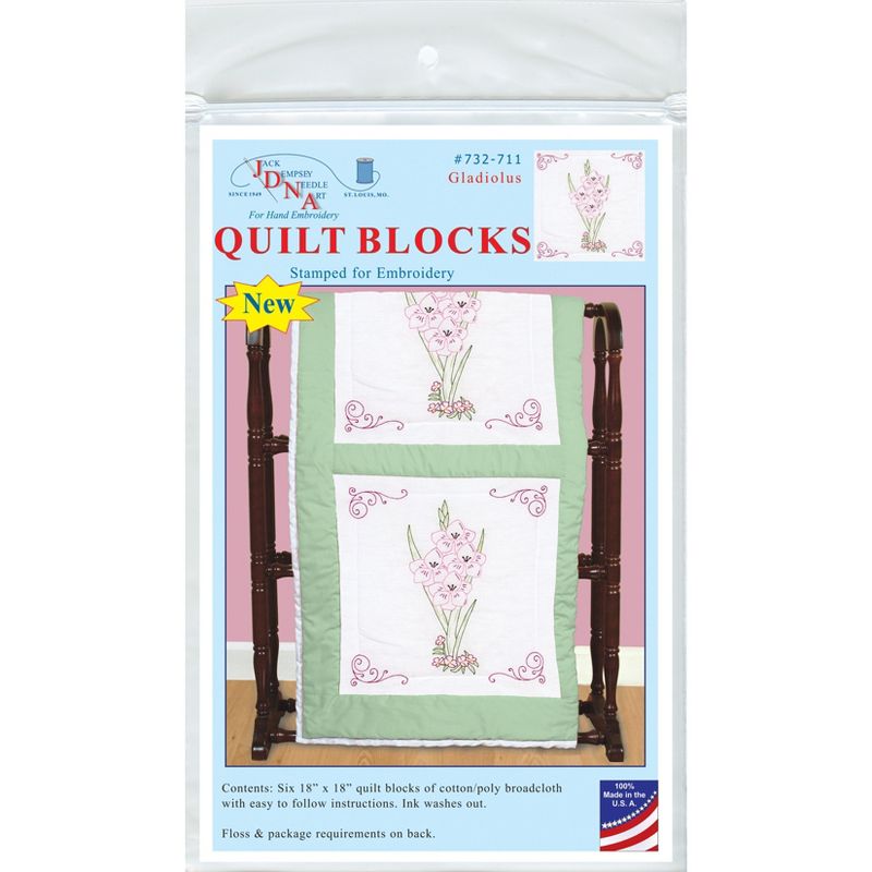 Jack Dempsey Stamped White Quilt Blocks 18"X18" 6/Pkg-Gladiolus