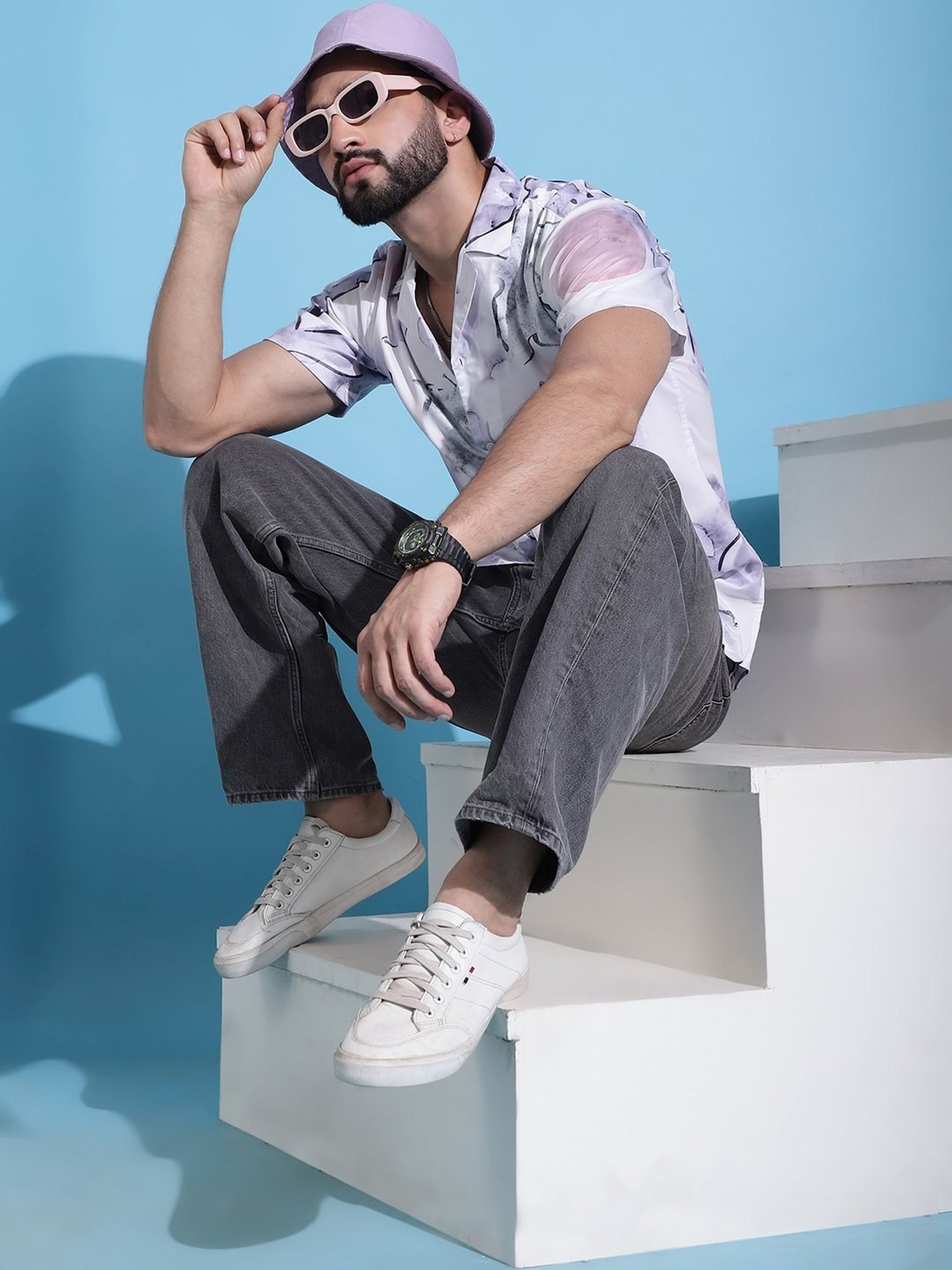 Indian Needle Purple Regular Fit Printed Shirt