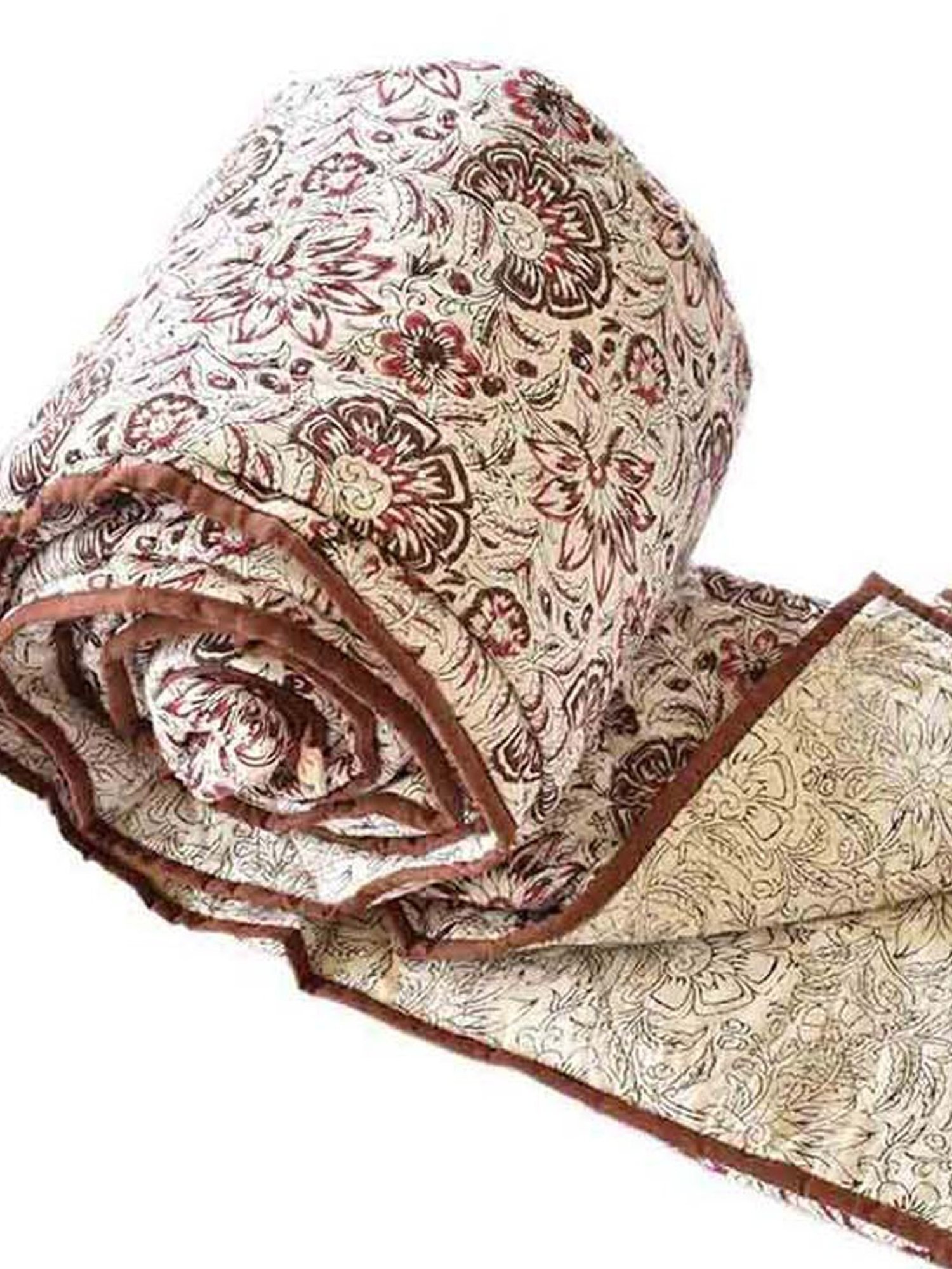 Fanusta Manzhar Brown & Cream 180 TC Mulmul Jaipuri Rajai - Set of 1