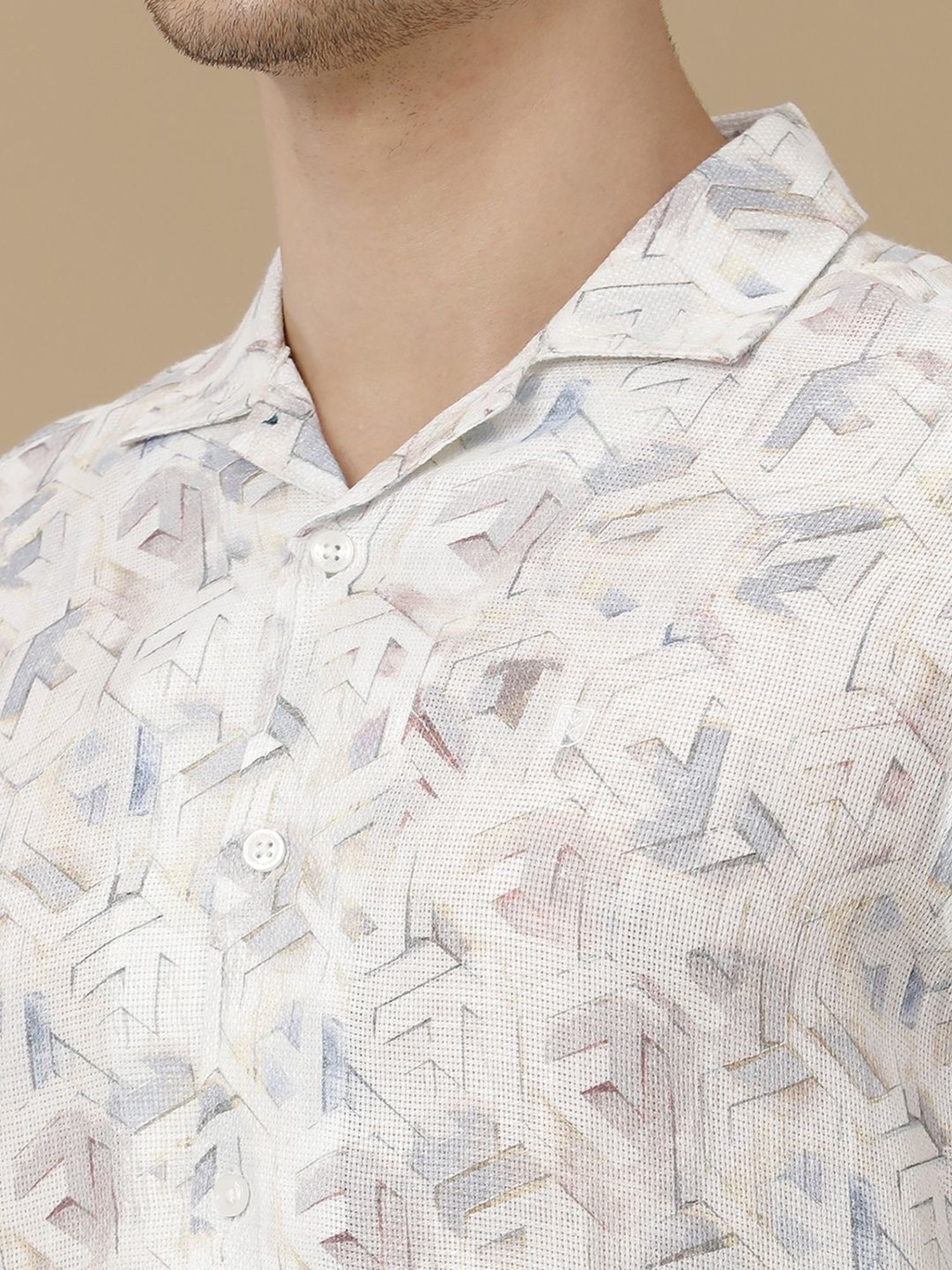Linen Club Blue Linen Contemporary Fit Printed Shirt