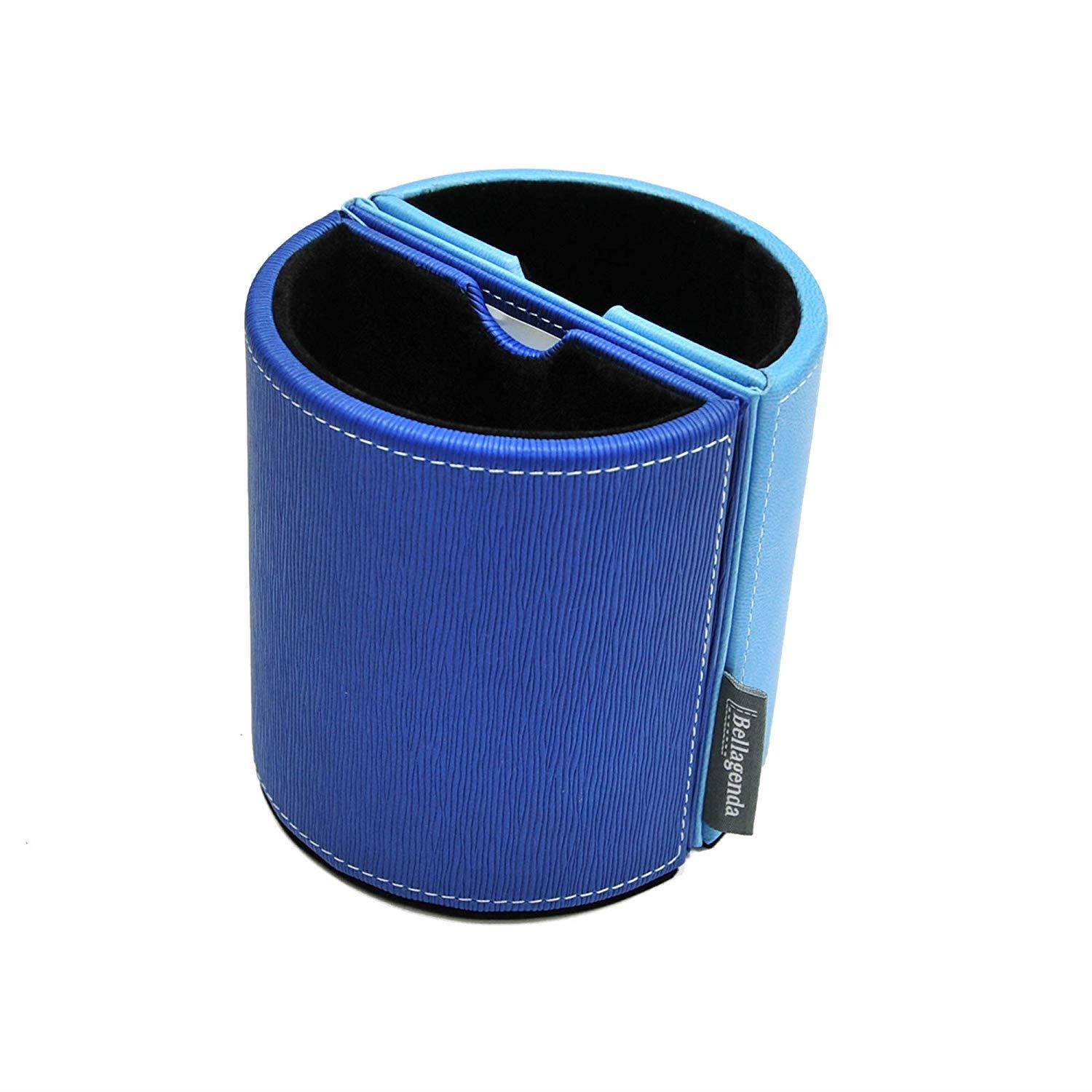 Pen Pencil Holder with Photo Frames | Desk Organizer | Desk Decoration | Multi Function Desk Stationery | Space Saver | 2 Picture Frames | Handicraft | PU Leather & Suede (Sky Blue)