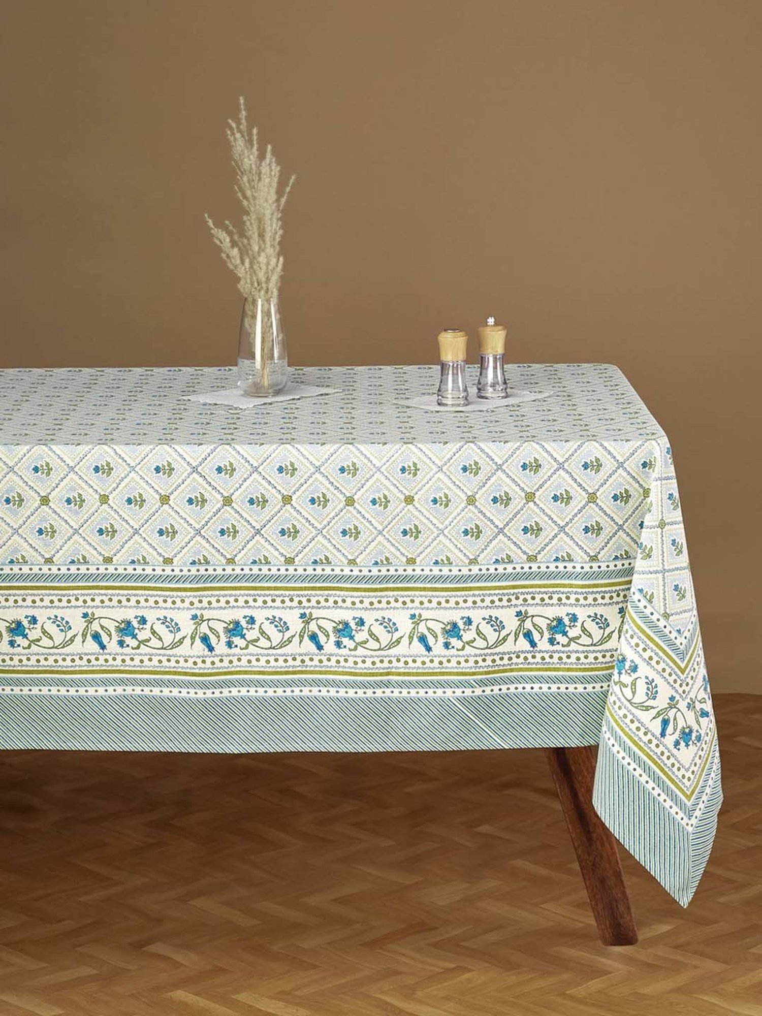 Fabindia Home Ramya Turquoise 267 GSM Cotton 4 Seater Table Cover