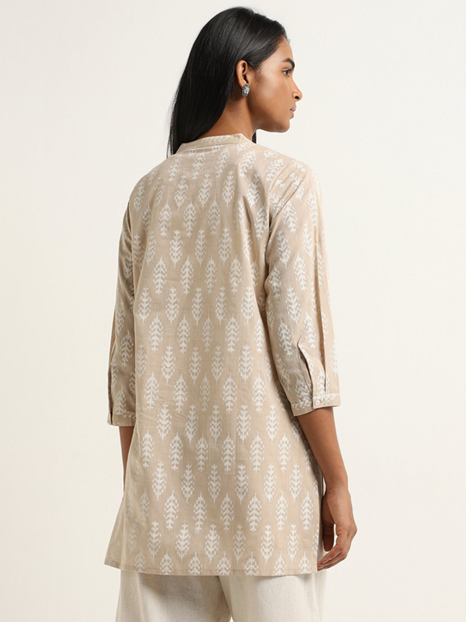 Utsa by Westside Beige Leaf Pattern Straight Kurti