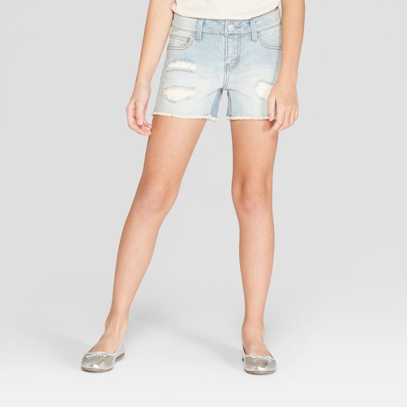 Girls' Eyelet Jean Shorts - Cat & Jack™ Light Wash XL