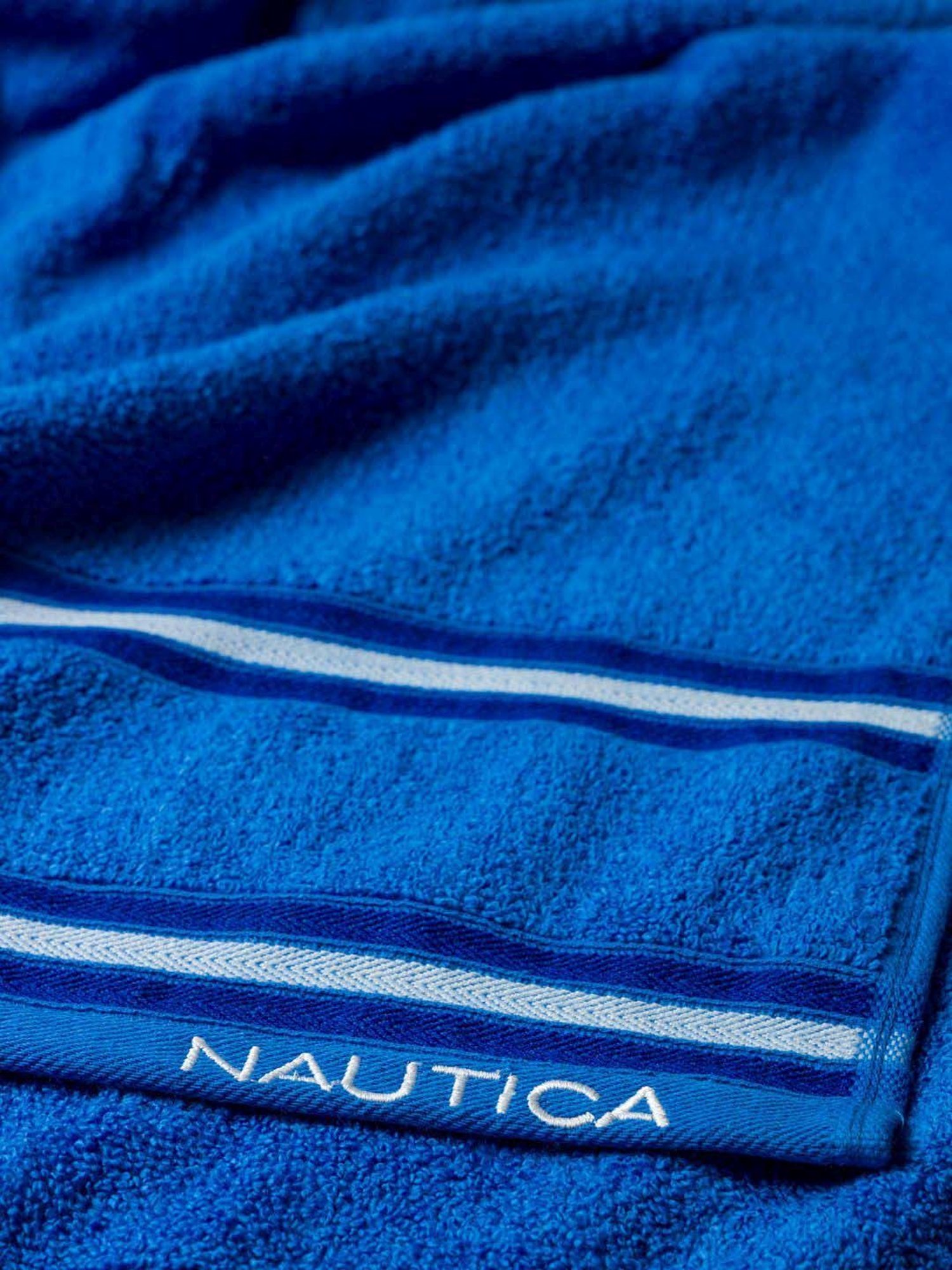 Nautica Vintage Crew Stripe Beige, Grey & Royal Blue Cotton 500 GSM Zero Twist Hand Towel - Set of 6