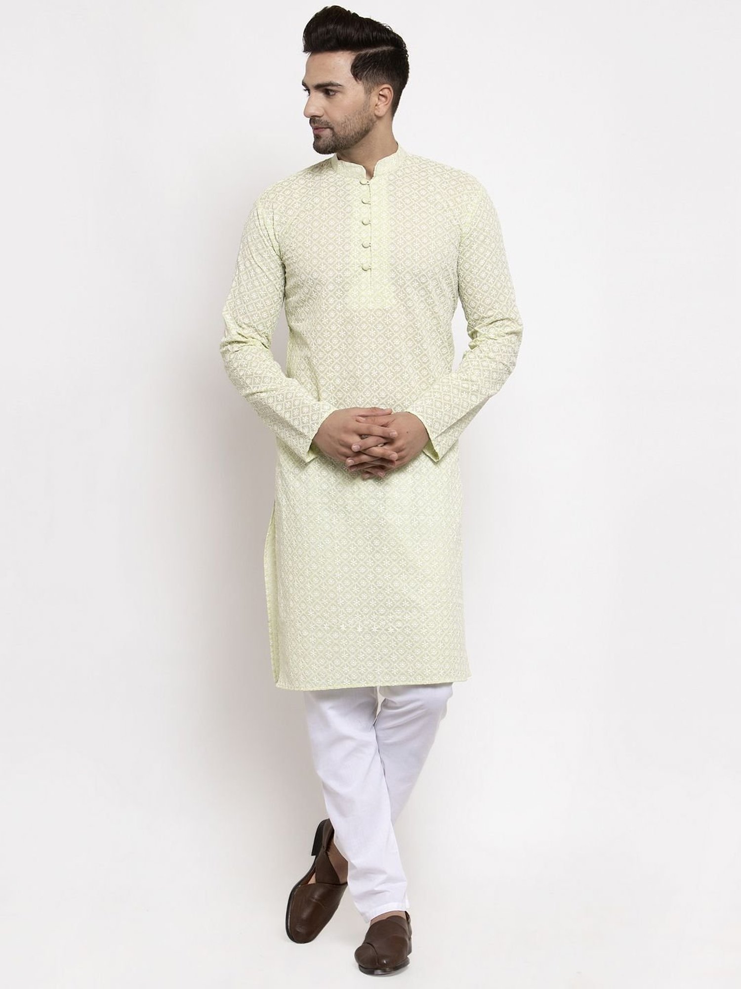Jompers Green Cotton Regular Fit Embellished Kurta & Payjama