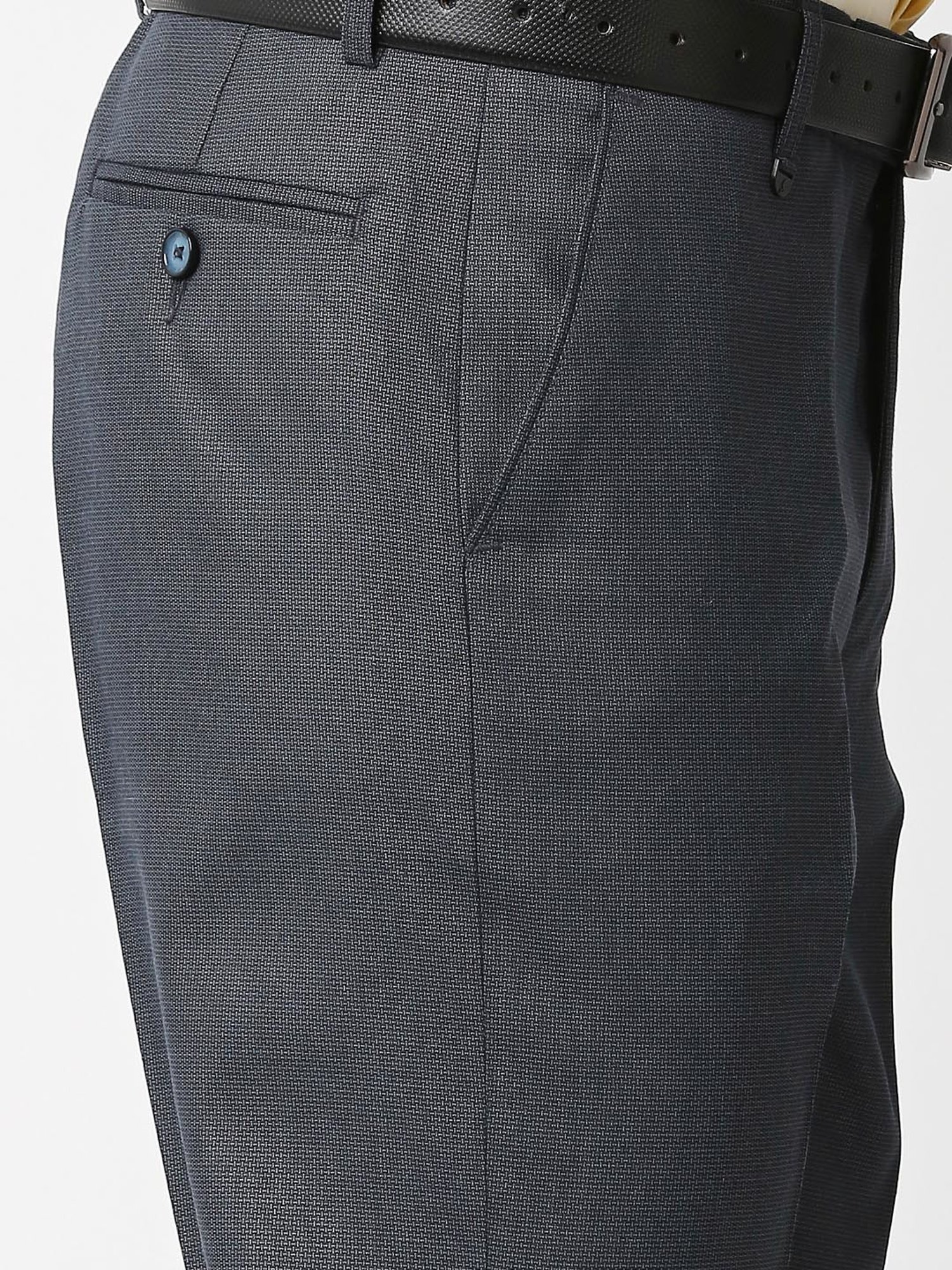 SOLEMIO Dark Blue Slim Fit Flat Front Trousers