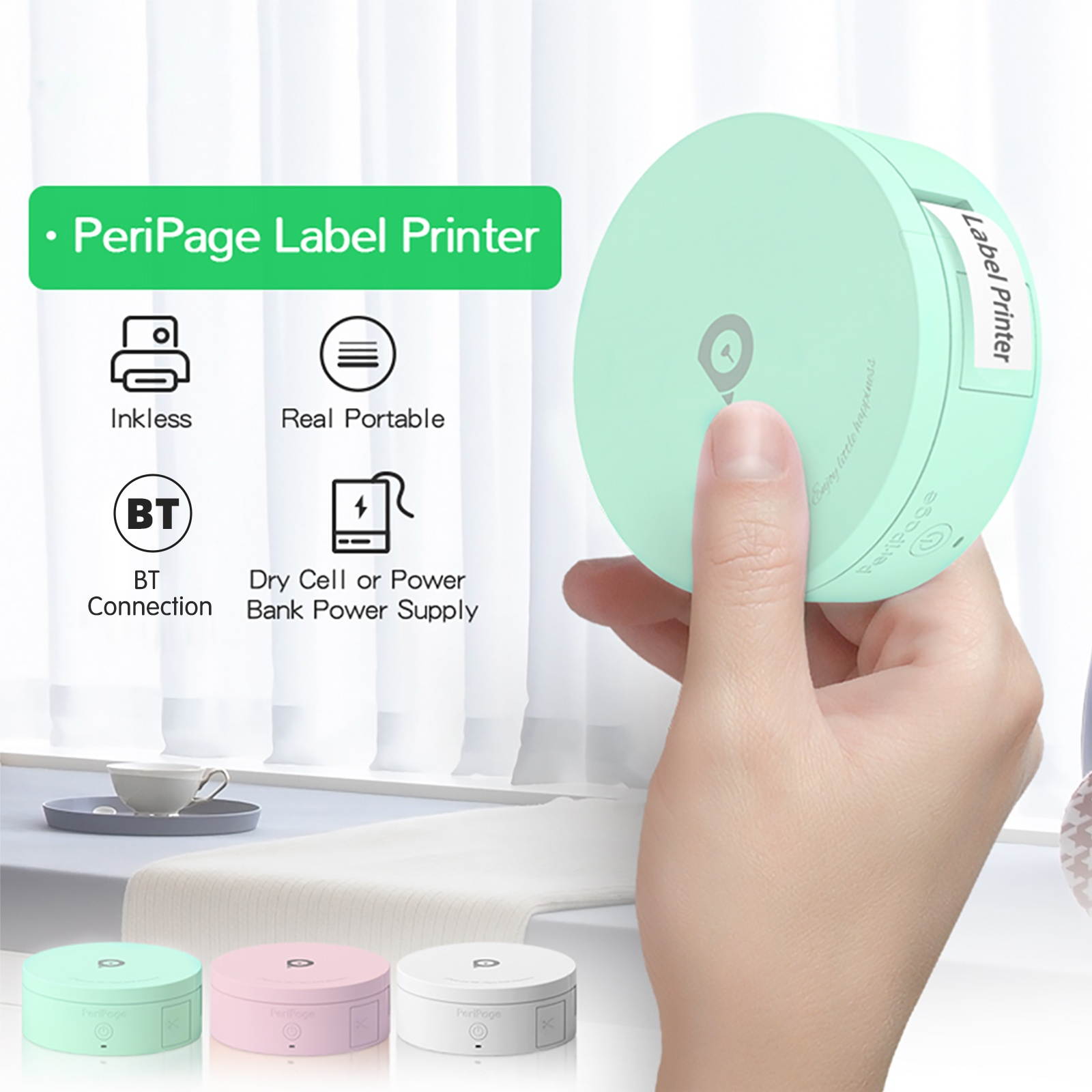 PeriPage L1 Mini Pocket BT Label Maker Sticker Inkless Portable Thermal Label Printer with 1 Roll White Paper Tape Compatible with iOS Android Smartphone for Home Office School Retail Store Name Price