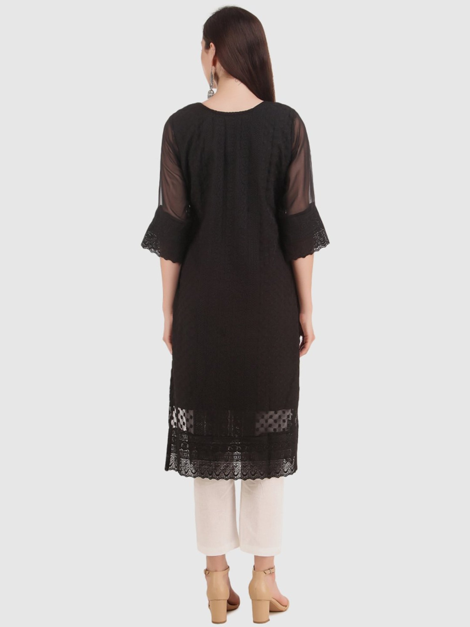 SWAGG INDIA Black Embroidered Straight Kurta