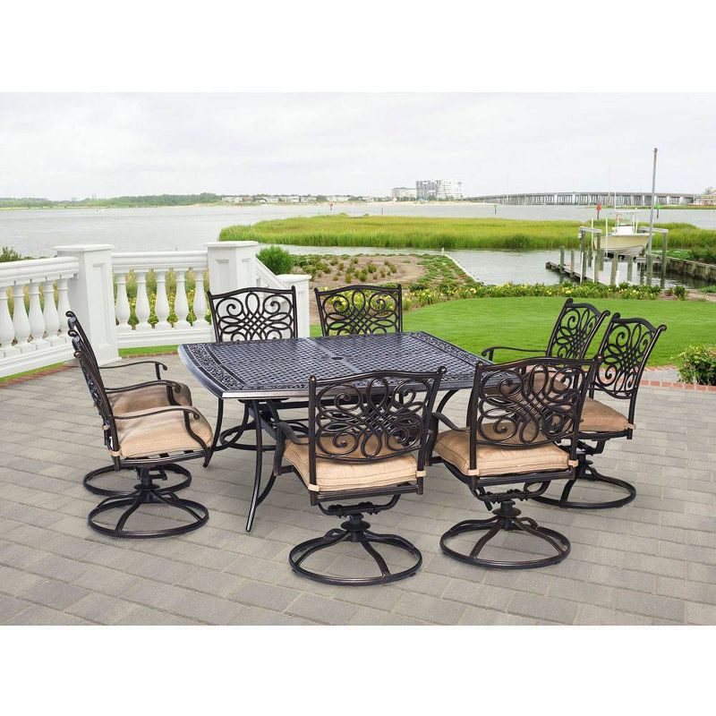 Hanover Traditions 9-Piece Square Dining Set with Eight Swivel Dining Chairs and a Large Dining Table - 60" x 60"