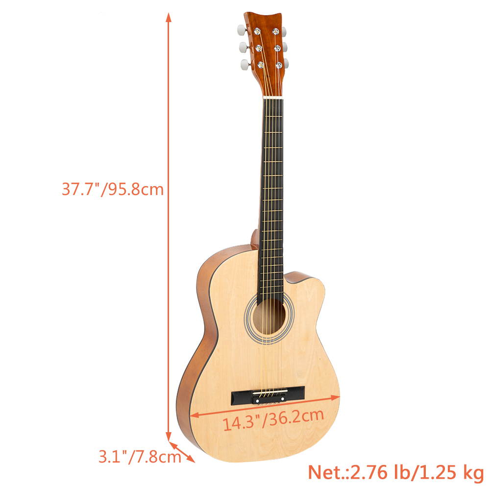 38 inch Spruce Front Cutaway Folk Guitar with Bag & Board &Belt & Liquid Crystal Tuner & Strings Set Burlywood