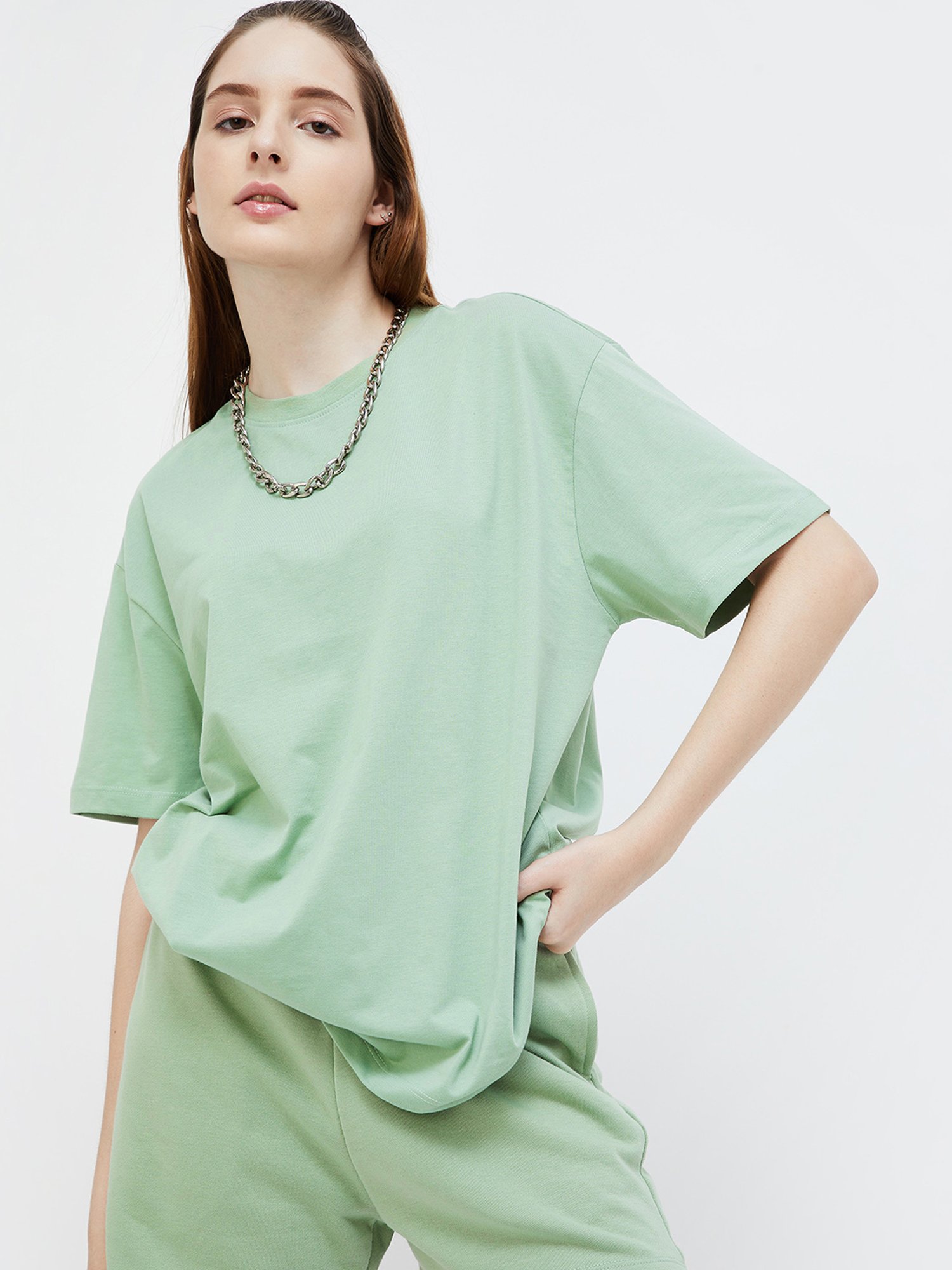 Ginger by Lifestyle Sage Green Regular Fit T-Shirt