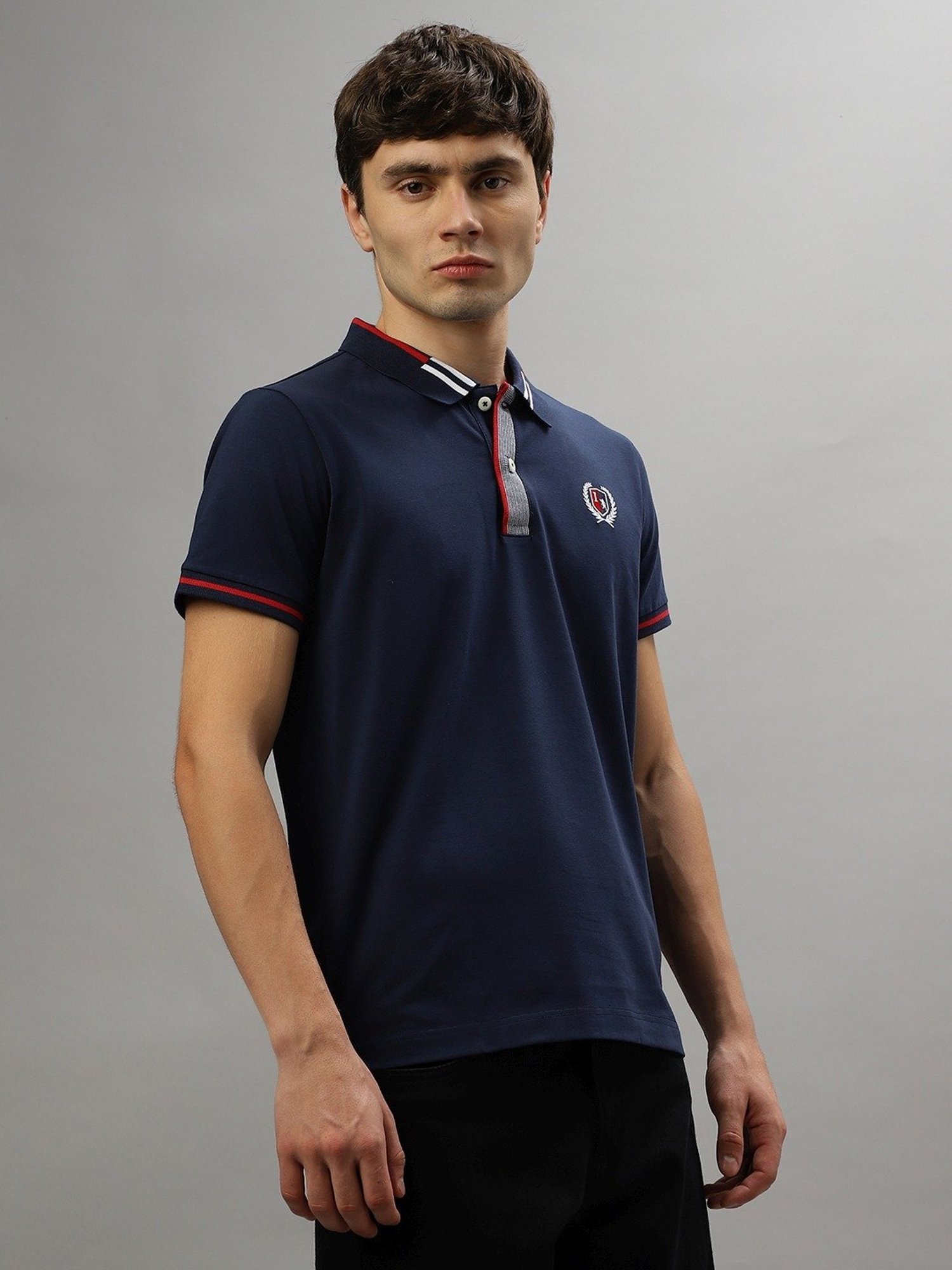 Iconic Navy Blue Cotton Regular Fit Polo T-Shirt