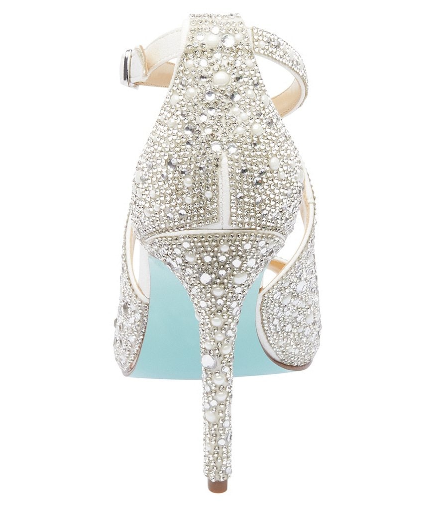 Blue by Betsey Johnson Sage Rhinestone Jeweled Satin Peep Toe Dress Sandals