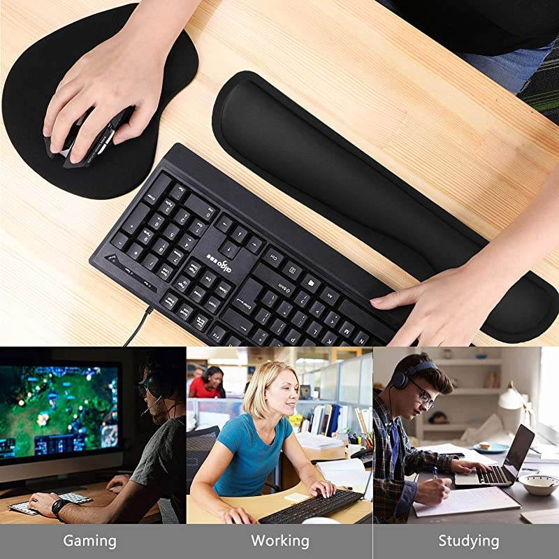 Keyboard and Mouse Pad with Gel Wrist Rest Support Memory Foam Set with Non Slip Rubber Base for Office Gaming Computer Laptop and Mac