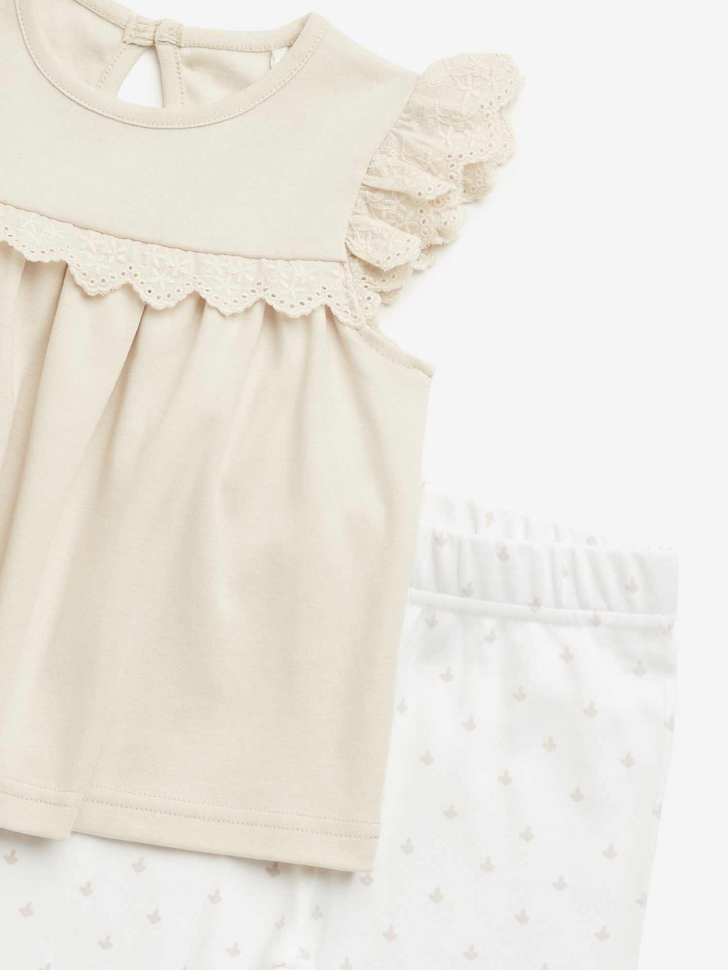 HOP Baby By Westside Beige Schiffli Design Top & Pants Set