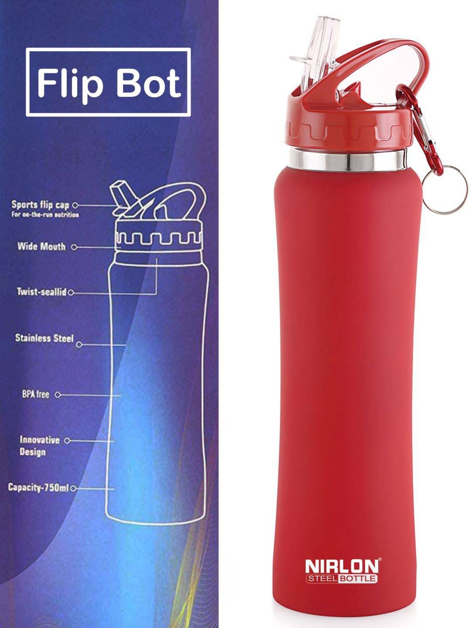 Nirlon Flip Bot Green & Red Stainless Steel Water Bottle (0.75 L) - Set of 2