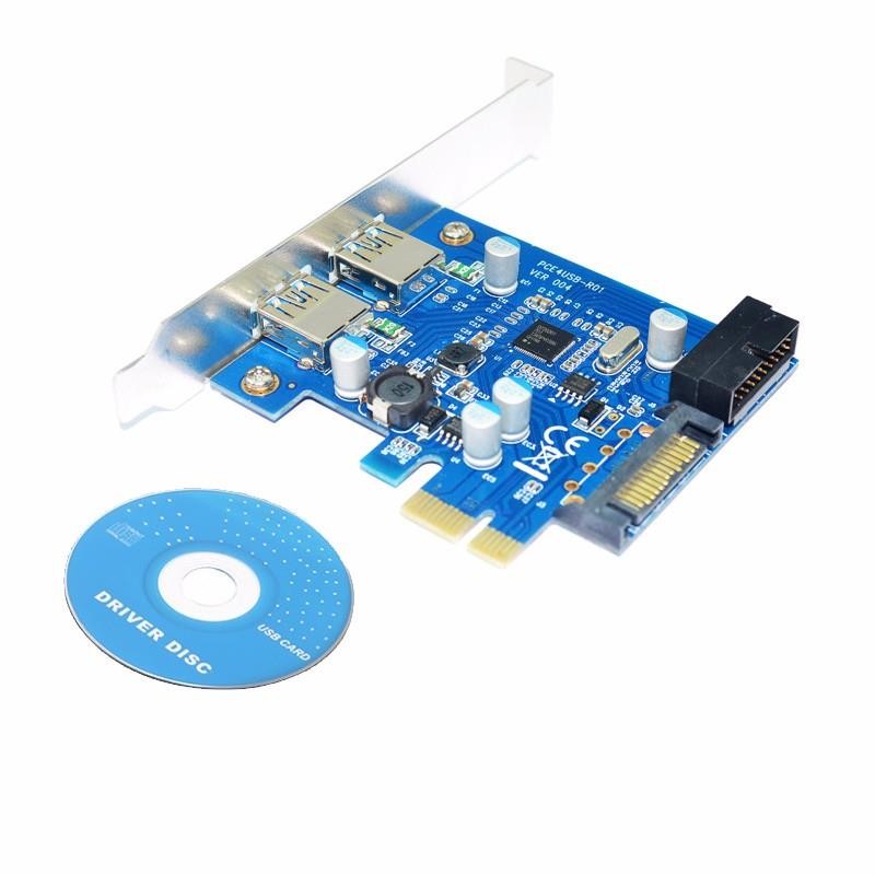 4 Port PCIE PCI-e to USB 3.0 (2 x Type A+ 20 Pin Internal) Expansion Card Hub Controller PCI Express Card Adapter w/ SATA Power