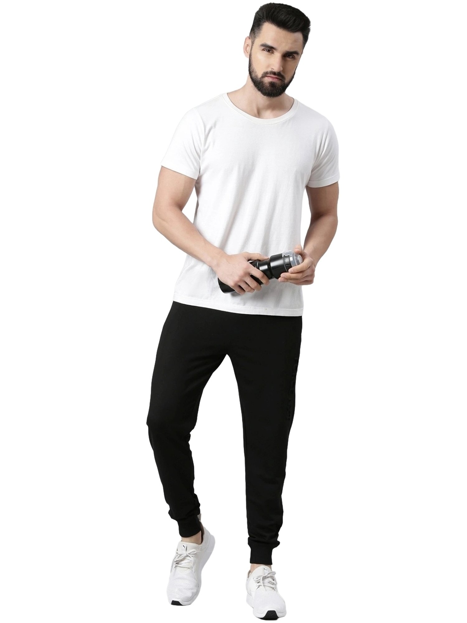 Force NXT Black Cotton Regular Fit Joggers