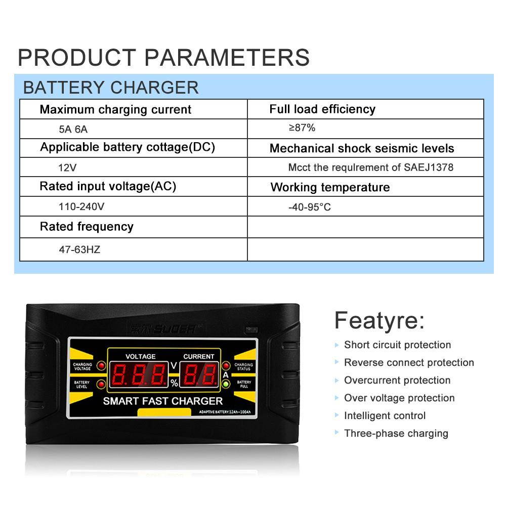 Full Automatic Car Battery Charger 110V/220V To 12V 6A/10A Smart Fast Power Charging