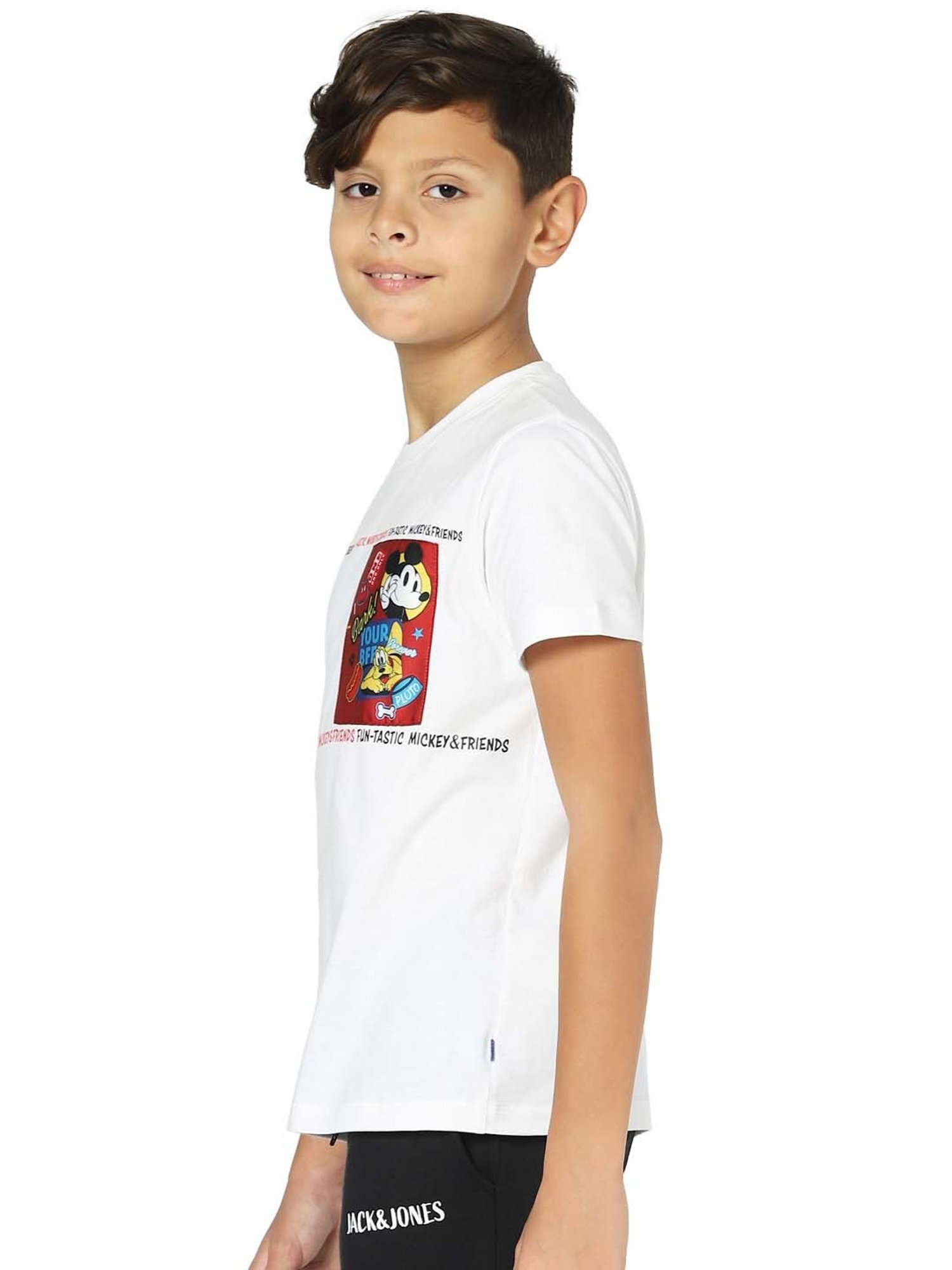 Jack & Jones Junior Boys Bright White Cotton Printed T-Shirt