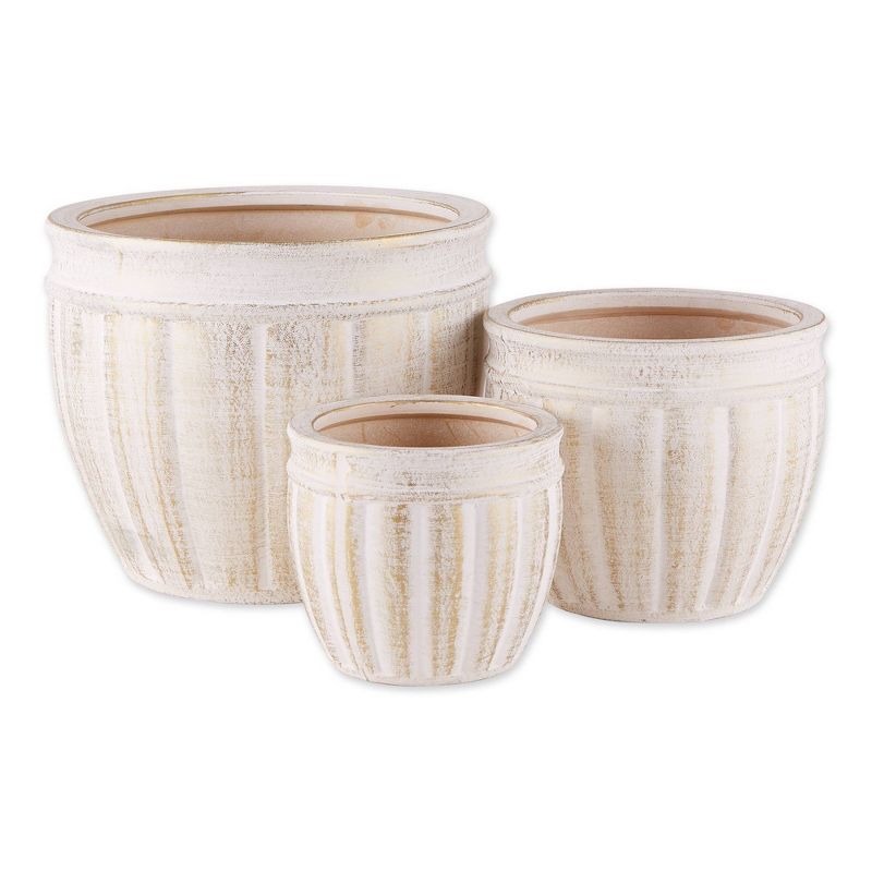 Set of 3 Indoor/Outdoor Ceramic Planters Antique Stone - Zings & Thingz