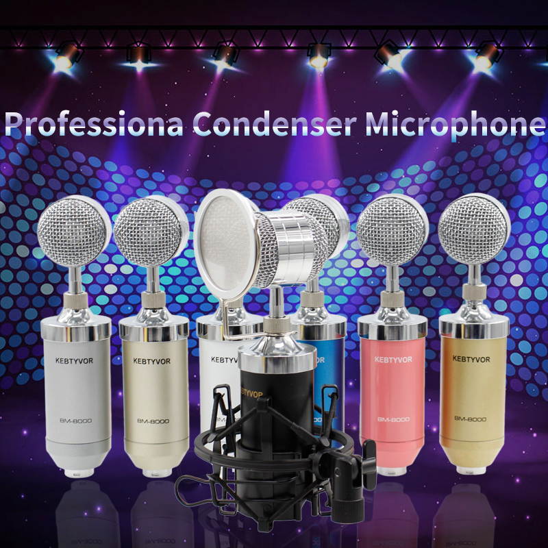 BM 8000 Condenser Wired Microphone Kit 3.5MM Recording Studio Mic With V8 Sound Card Pop Filter for KTV Karaoke Computer