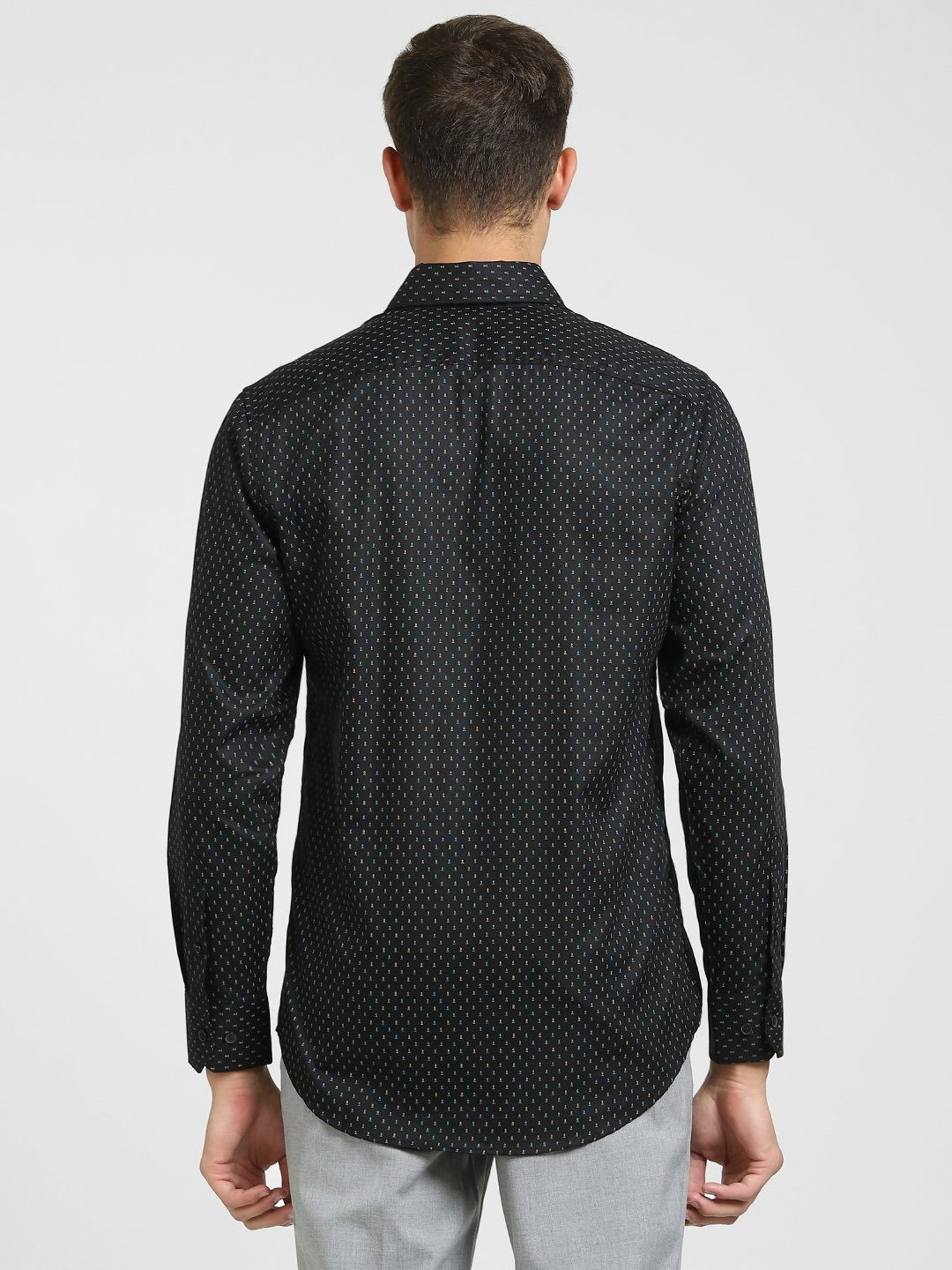 SELECTED HOMME Black Cotton Slim Fit Printed Shirt