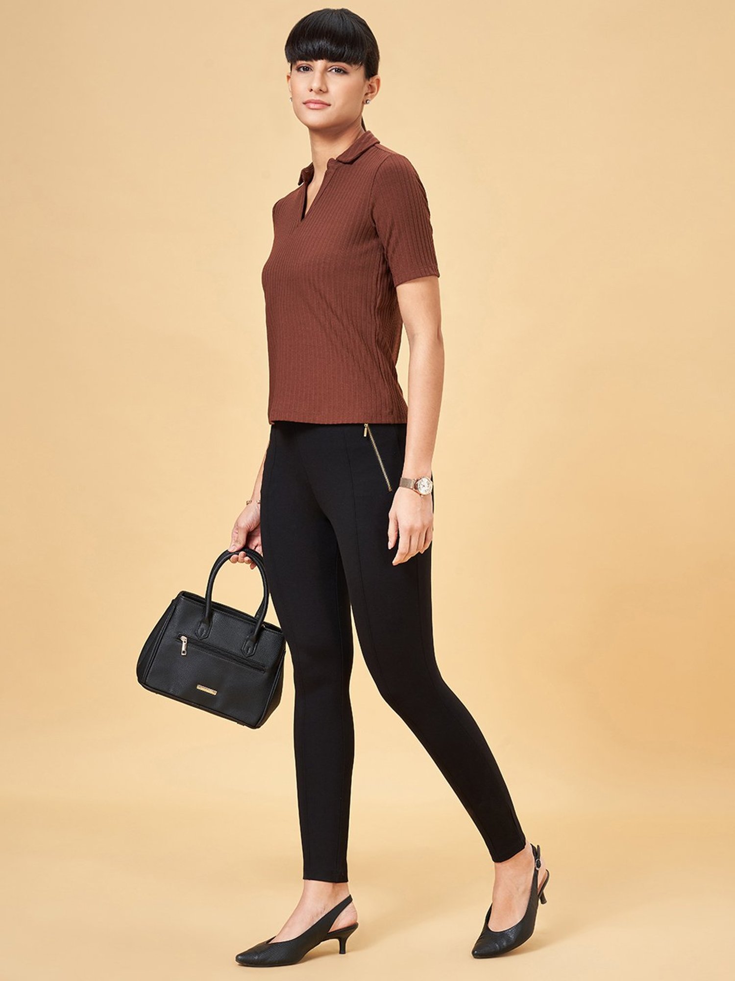 Annabelle by Pantaloons Brown Striped Top