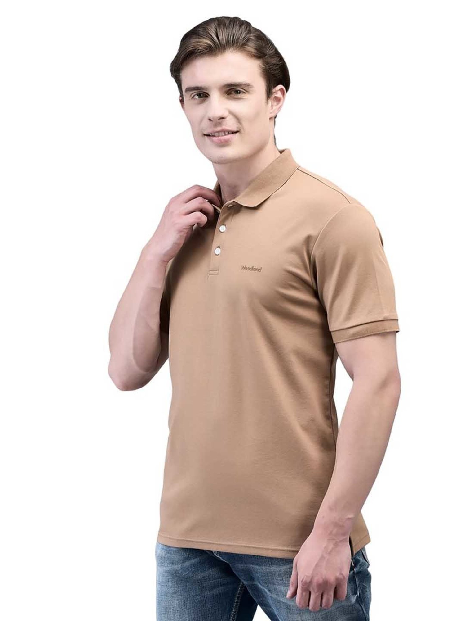 Woodland Light Brown Regular Fit Polo T-Shirt