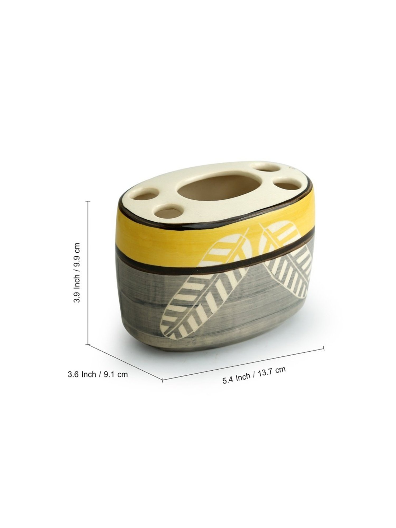 ExclusiveLane 'Imprinted Leaves' Hand-Painted Ceramic Bathroom Accessory (Set Of 3)