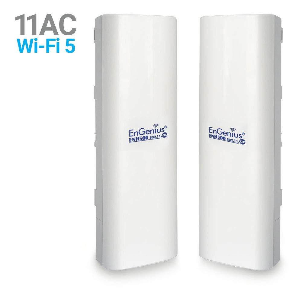 EnGenius EnJet Wi-Fi 5 Wave 2 Outdoor AC867 5GHz Plug-n-Play Wireless CPE/Client Bridge, Long-Range, PTP/PTMP, IP55, 27dBm, with 16 dBi High-Gain Antenna [2-Pack] (ENH500v3 KIT)