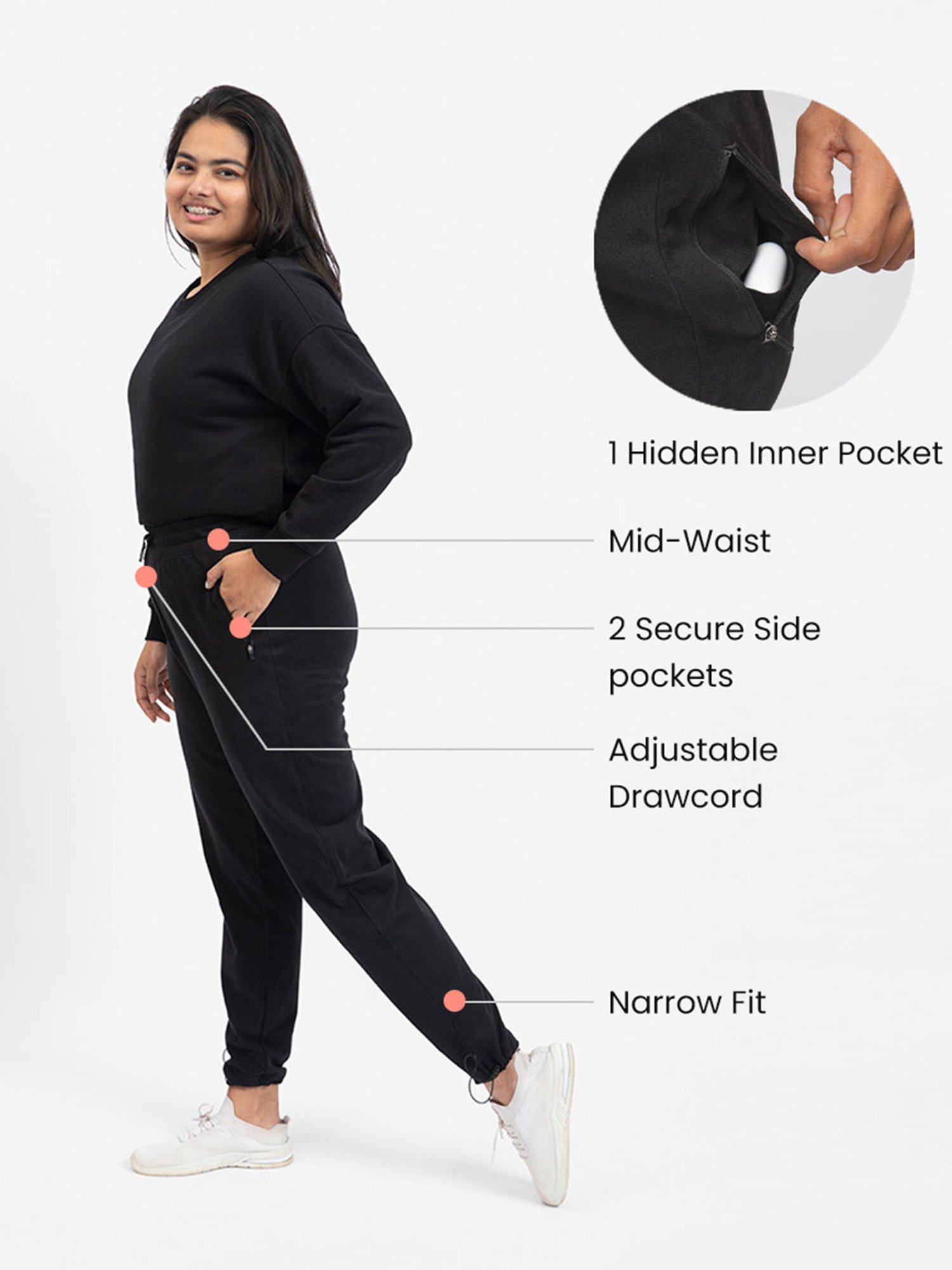 BlissClub Women Black Everyday Cozy Narrow Joggers With Elastic Ankle Adjuster