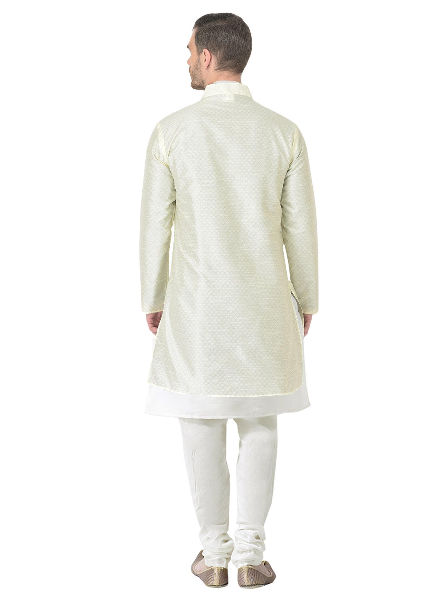 SG RAJASAHAB Cream Regular Fit Self Pattern Kurta Set