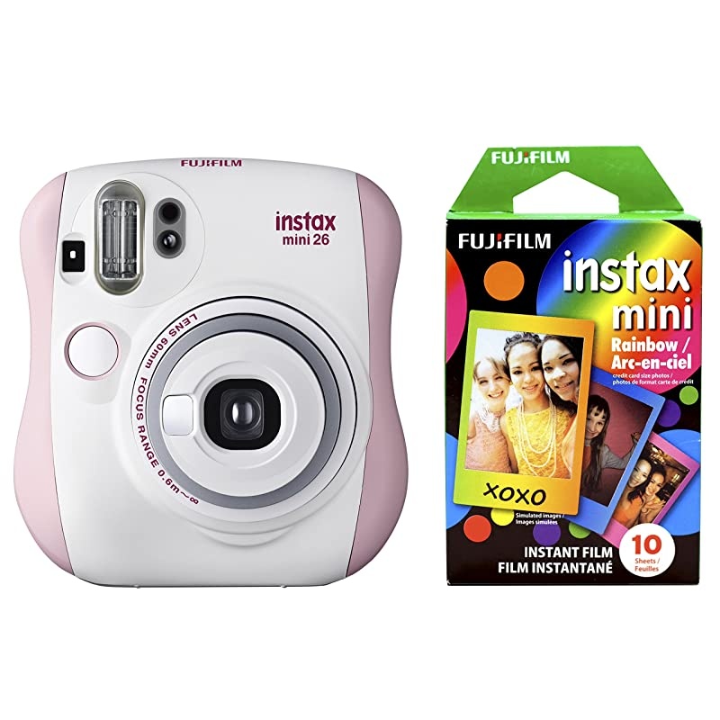 Instax Mini 26 + Rainbow Film Bundle PinkWhite