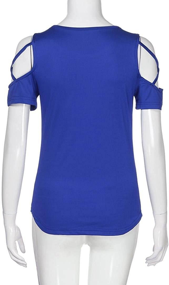 TOPUNDER 2018 Women Summer Blouses Short Sleeve Tops Strappy Cold Shoulder T-Shirt