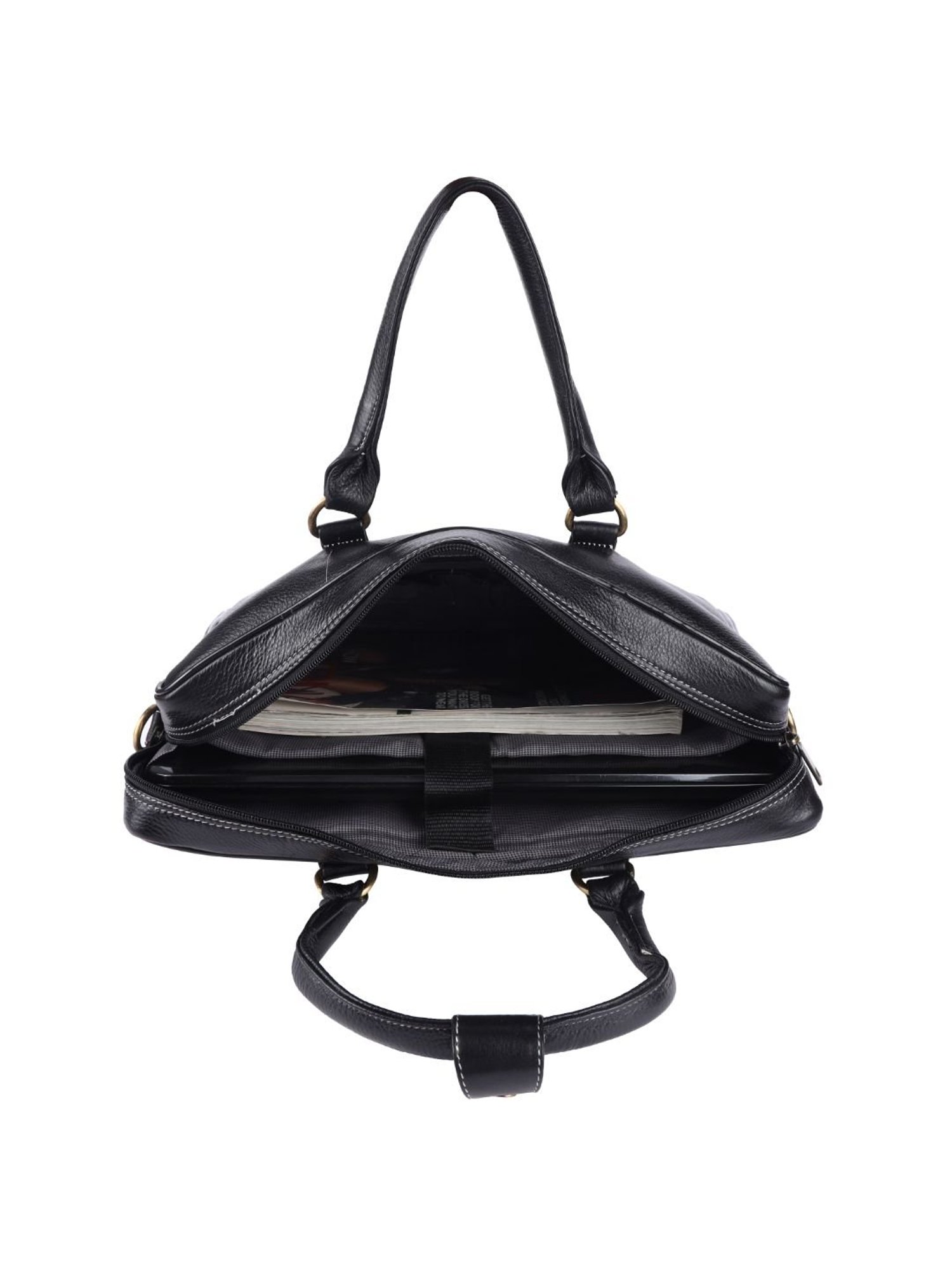 HiLEDER 100% Pure Genuine Premium NDM Leather Briefcase Laptop Messenger Satchel Office Bag, Black