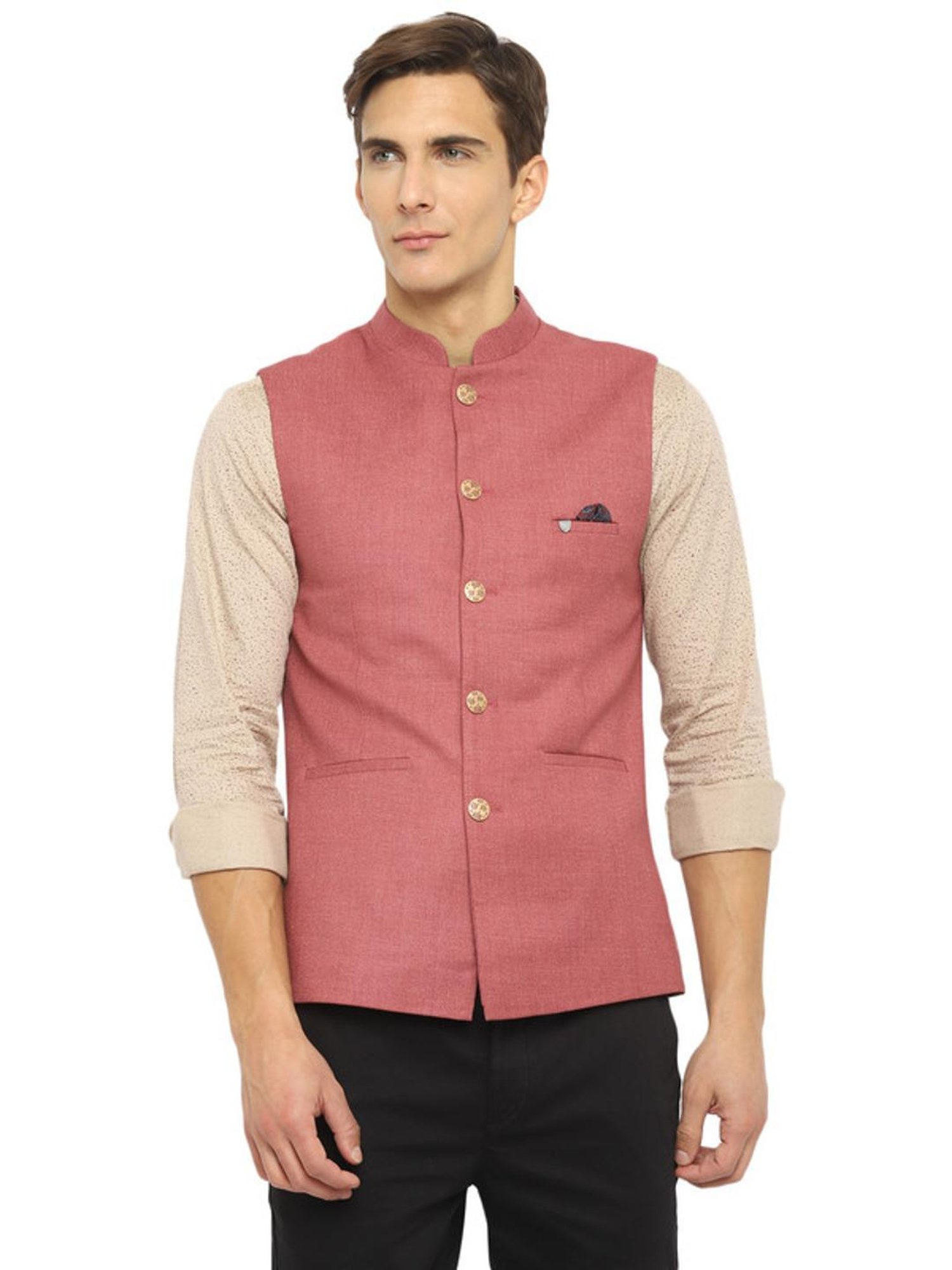 Turtle Pink Cotton Slim Fit Nehru Jacket