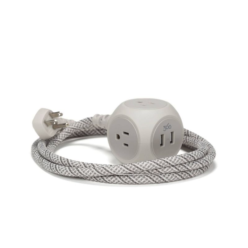 360 Electrical 6' French Gray Habitat Braided Extension Cord with Dual USB Ports
