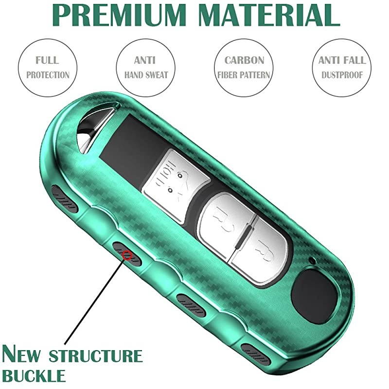 Tpu Key Fob Case Cover Glossy with Carbon Fiber Pattern Fits for CX5 CX3 CX4 MX5 CX7 CX9 Mazda 2 3 5 6 8 Push Button Start Keyless Smart Key Green