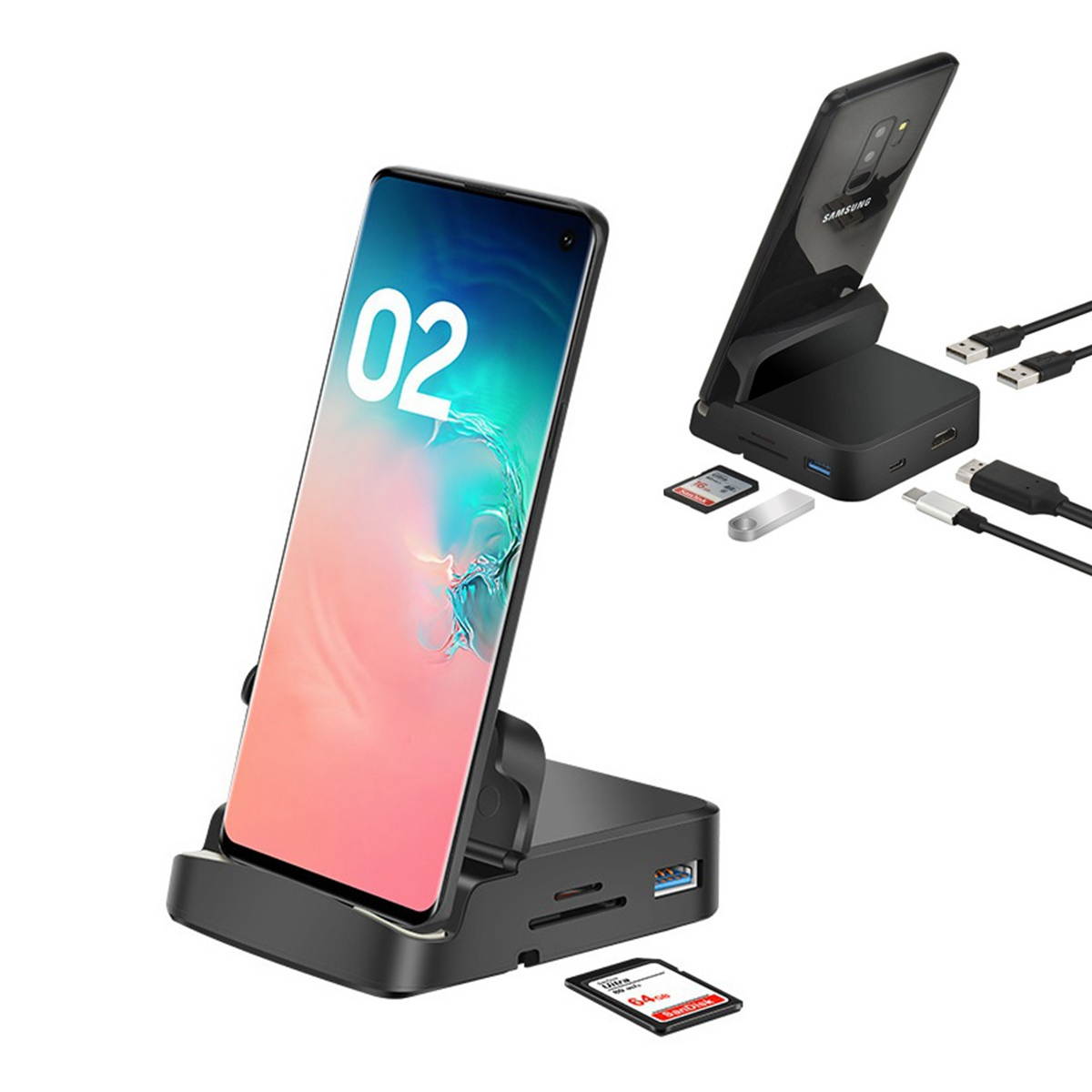 UKCOCO Docking Station, USB C Hub, 8 in 1 USB C Adapter for MacBook and Windows with HDMI, USB 3.0 Ports, USB 2.0 Ports, USB C Port, SD/TF Card Reader and Phone charge Holder